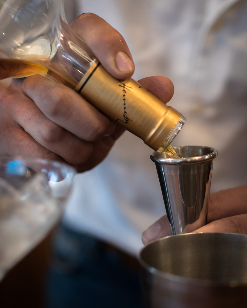 Picture of drinks on a bar.