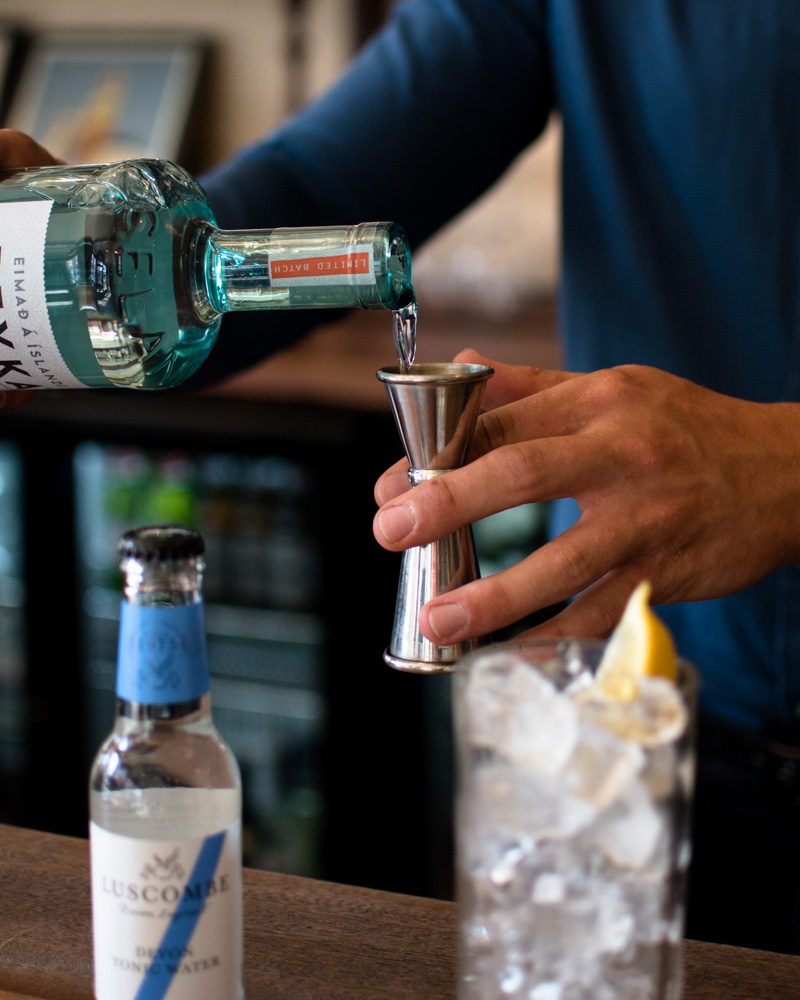 Picture of drinks on a bar.