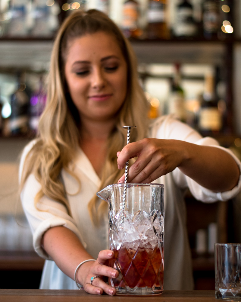 Picture of drinks on a bar.