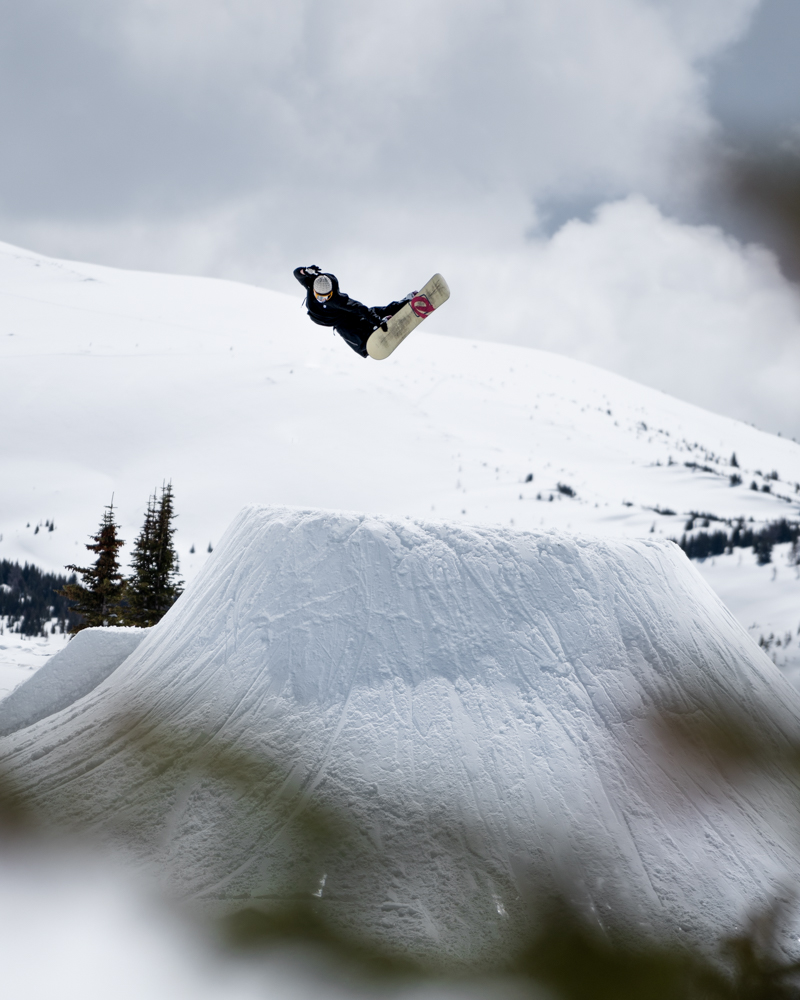 Photo of someone snowboarding