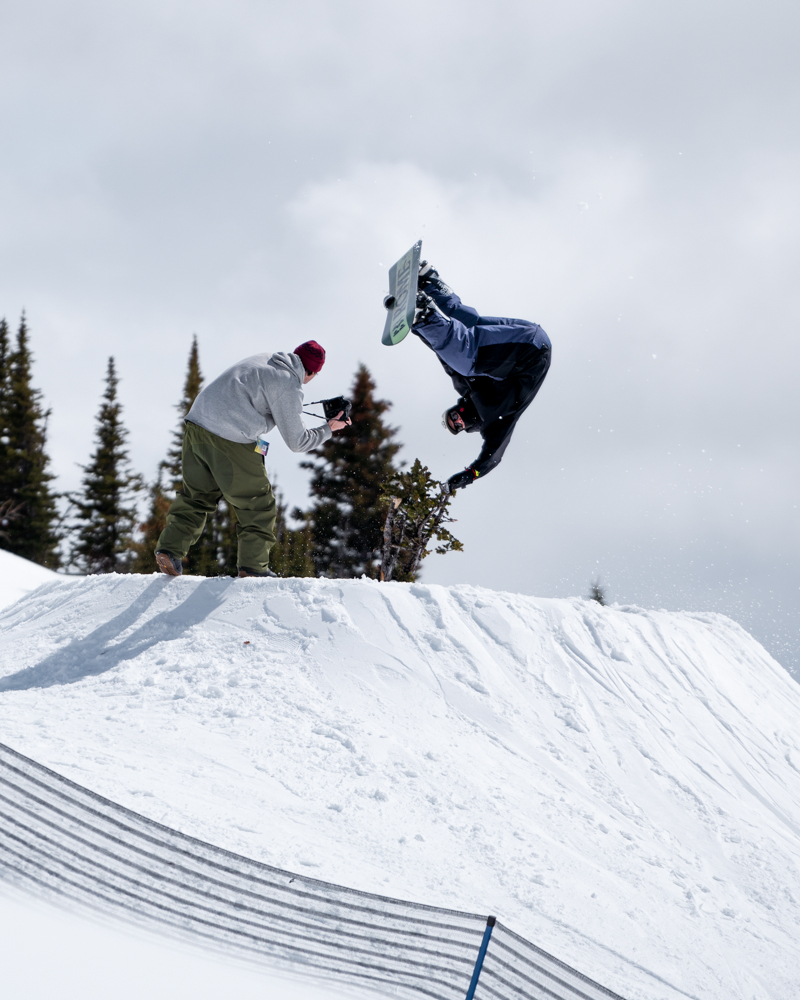 Photo of someone snowboarding